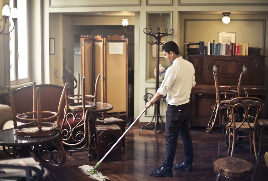 Commercial floor being cleaned